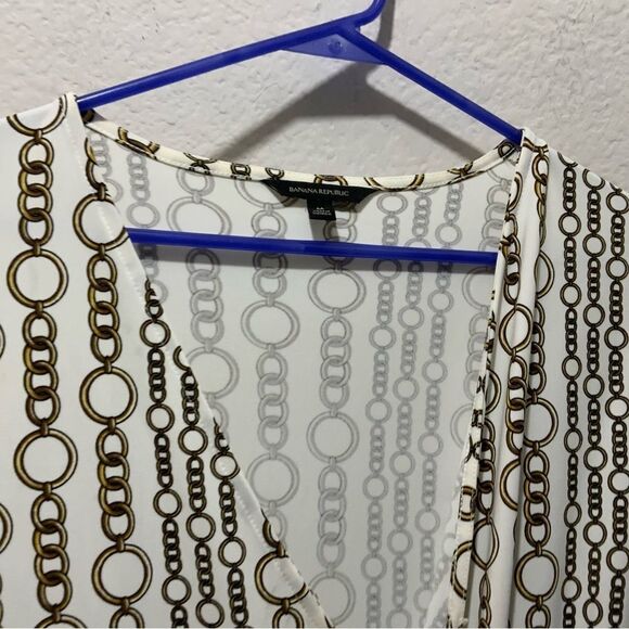 NEW Banana Republic White/Gold Jersey Wrap Dress, Chain Link Print,Medium, $99 - Picture 8 of 12